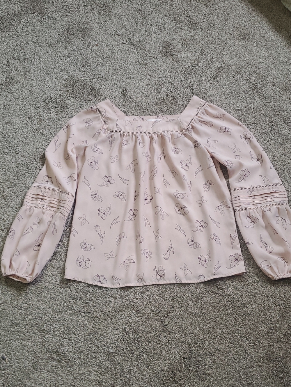 LC Lauren Conrad Pale Pink Floral Square-Neck Blouse